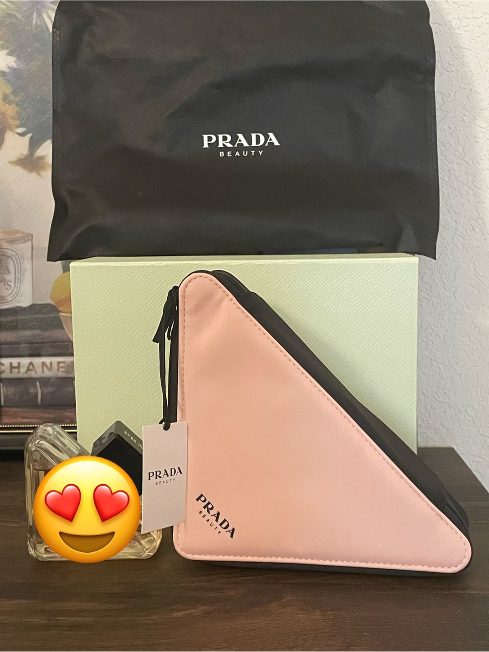 Prada Paradoxe Bottle & Pink Triangle Cosmetic Pouch with Black Trim - New